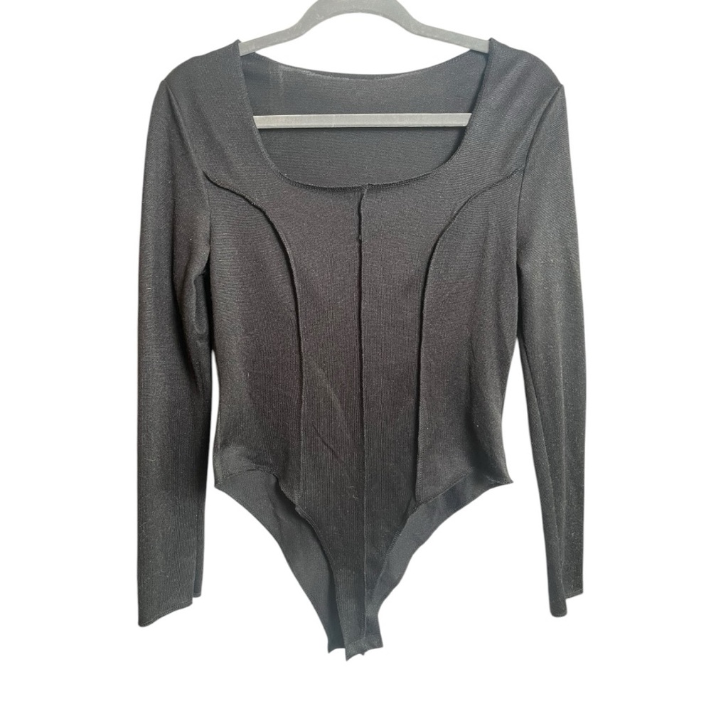 Black long sleeve raw edge design‎ bodysuit size S/M